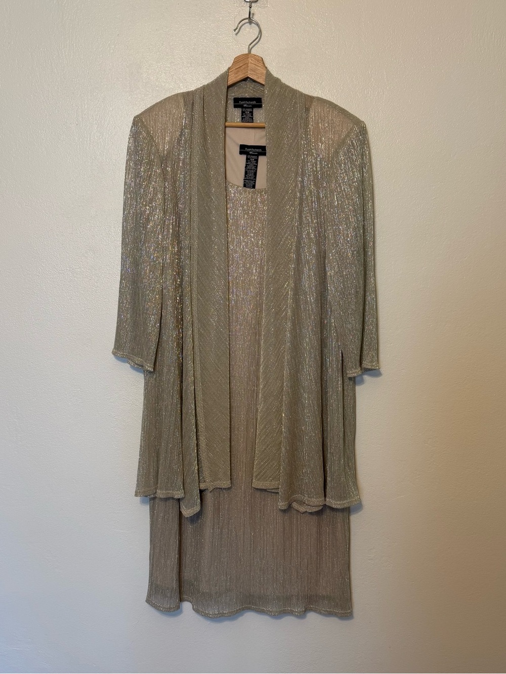 R&M Richards Sleeveless Metallic Champagne Two-Piece Dress & Jacket Set Size 18W - Picture 4 of 16